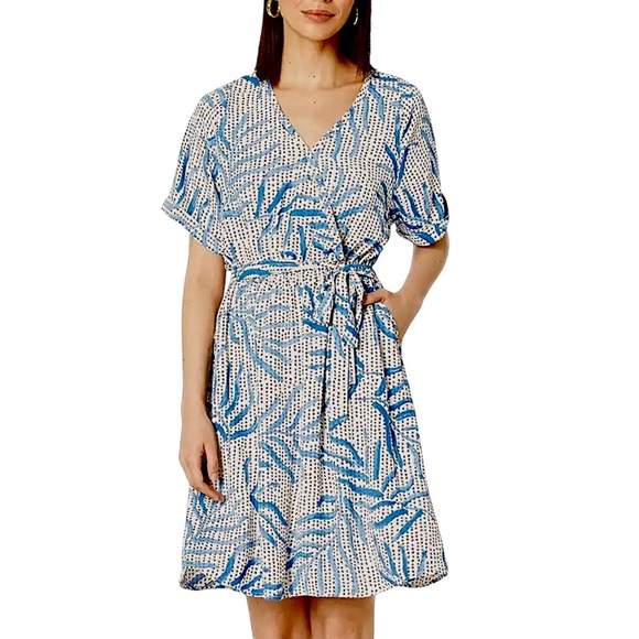 Nic + Zoe Palm Dot Dress v neck short sleeve XL NWT - Picture 2 of 12